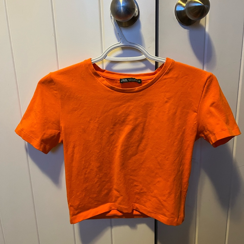 Zara orange fitted crop top S